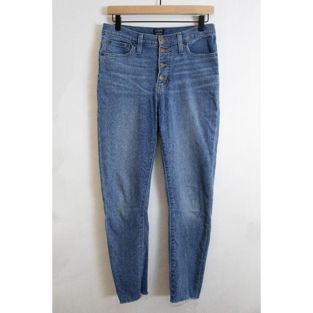 J. Crew Medium Blue Stretch High-Rise Skinny Jean with 4 Button Fly - 28